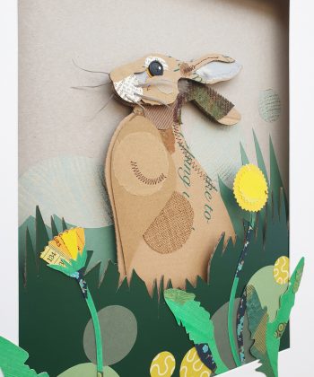 The Startled Hare, Dandelion | Original | Mixed Salvaged Media