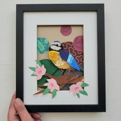 Blue Tit, Cherry Blossom | Original 3D Mixed Media Art