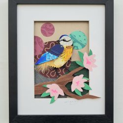 Blue Tit Cherry Blossom Perch | Original Mixed Media Art