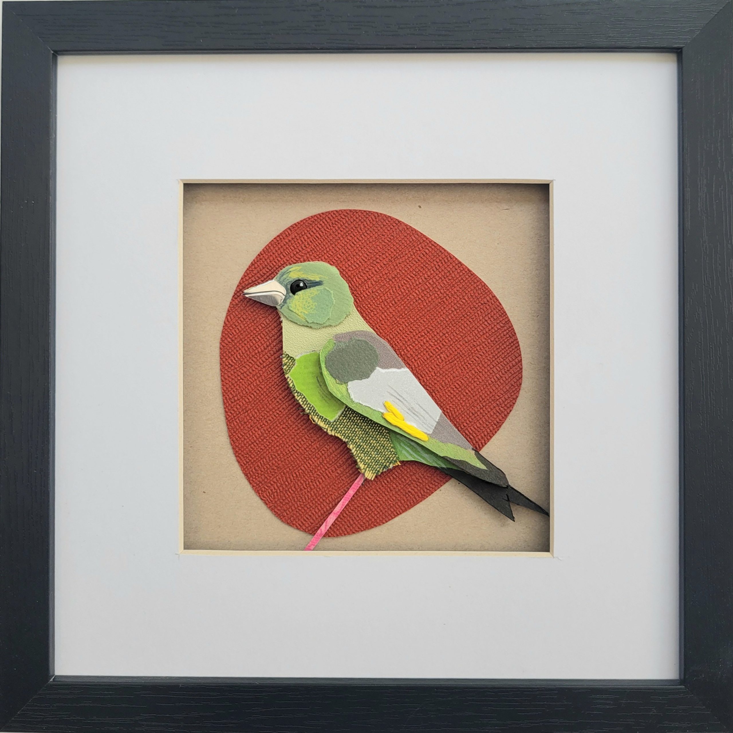 Greenfinch on Red | Original Art | 25cm x 25cm - Image 2