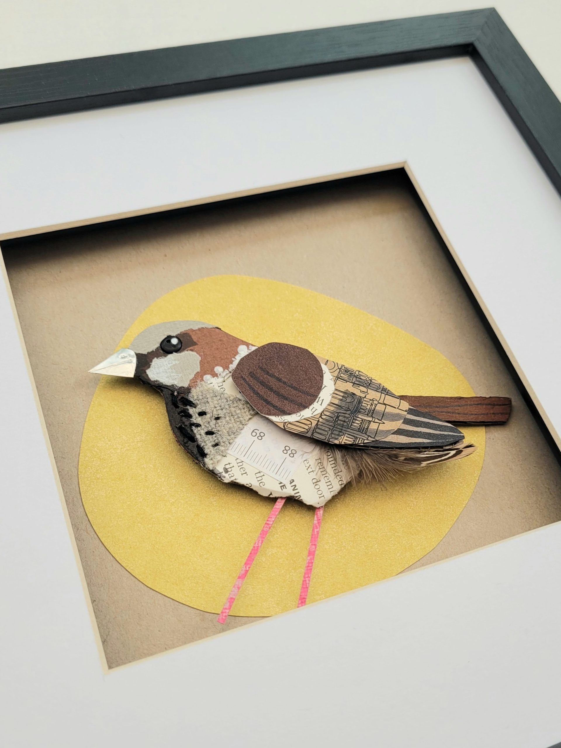 House Sparrow on Yellow | Original Art | 25cm x 25cm - Image 2