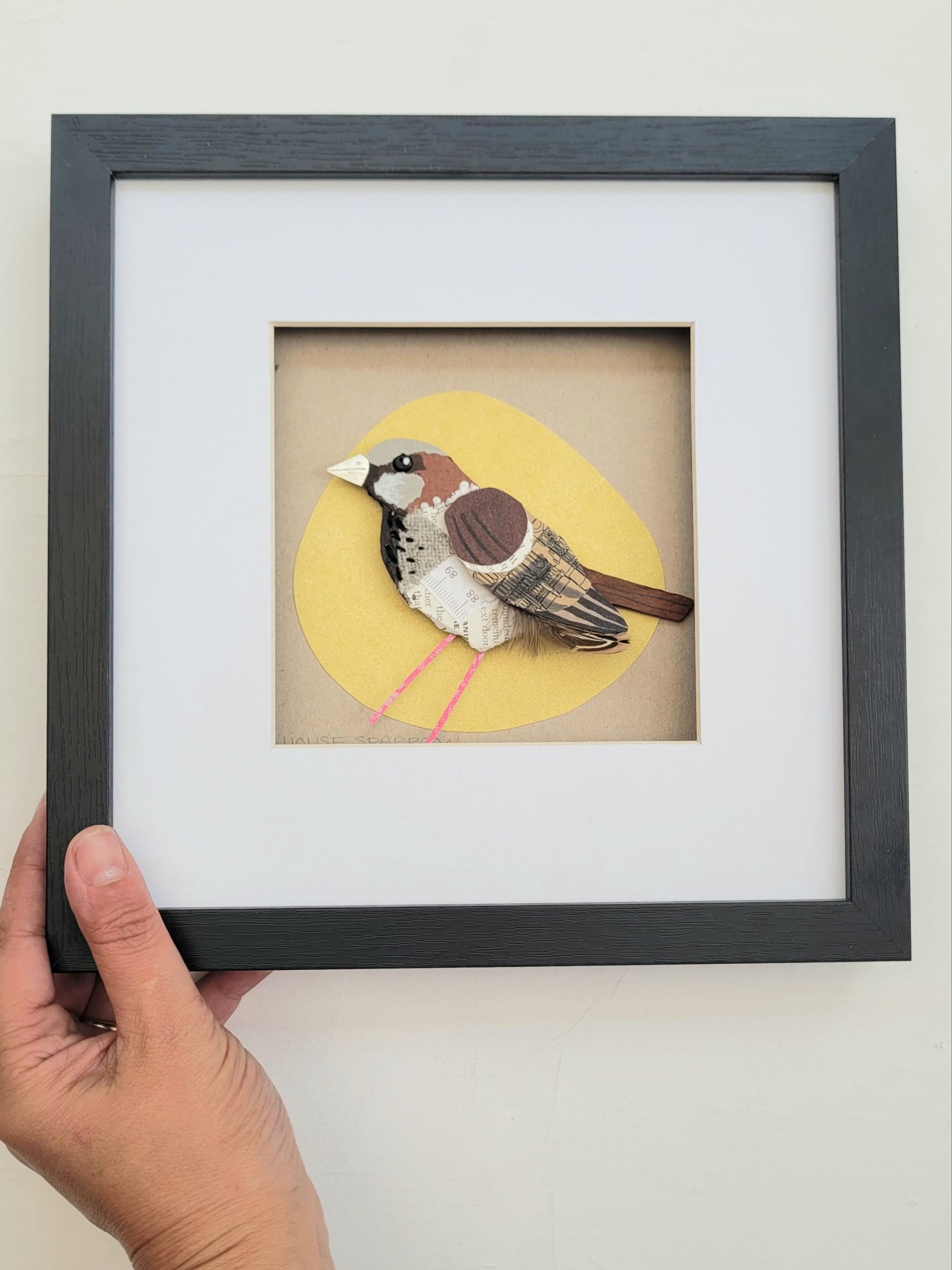 House Sparrow on Yellow | Original Art | 25cm x 25cm - Image 3