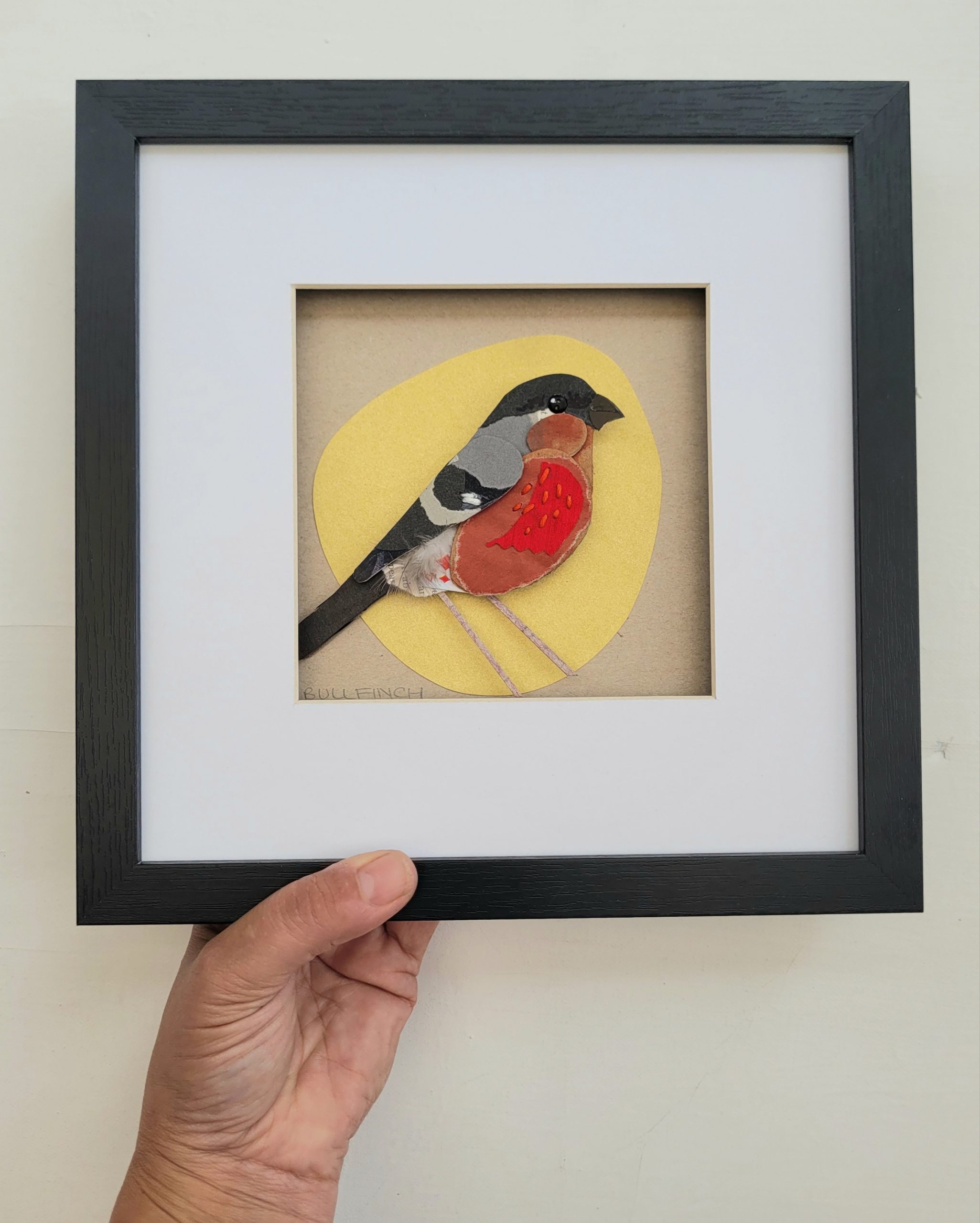 Bullfinch on Yellow | Original Art | 25cm x 25cm - Image 2