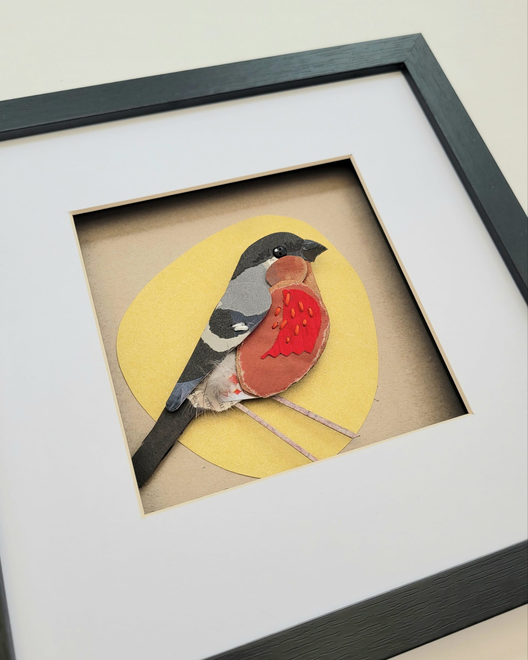 Bullfinch on Yellow | Original Art | 25cm x 25cm