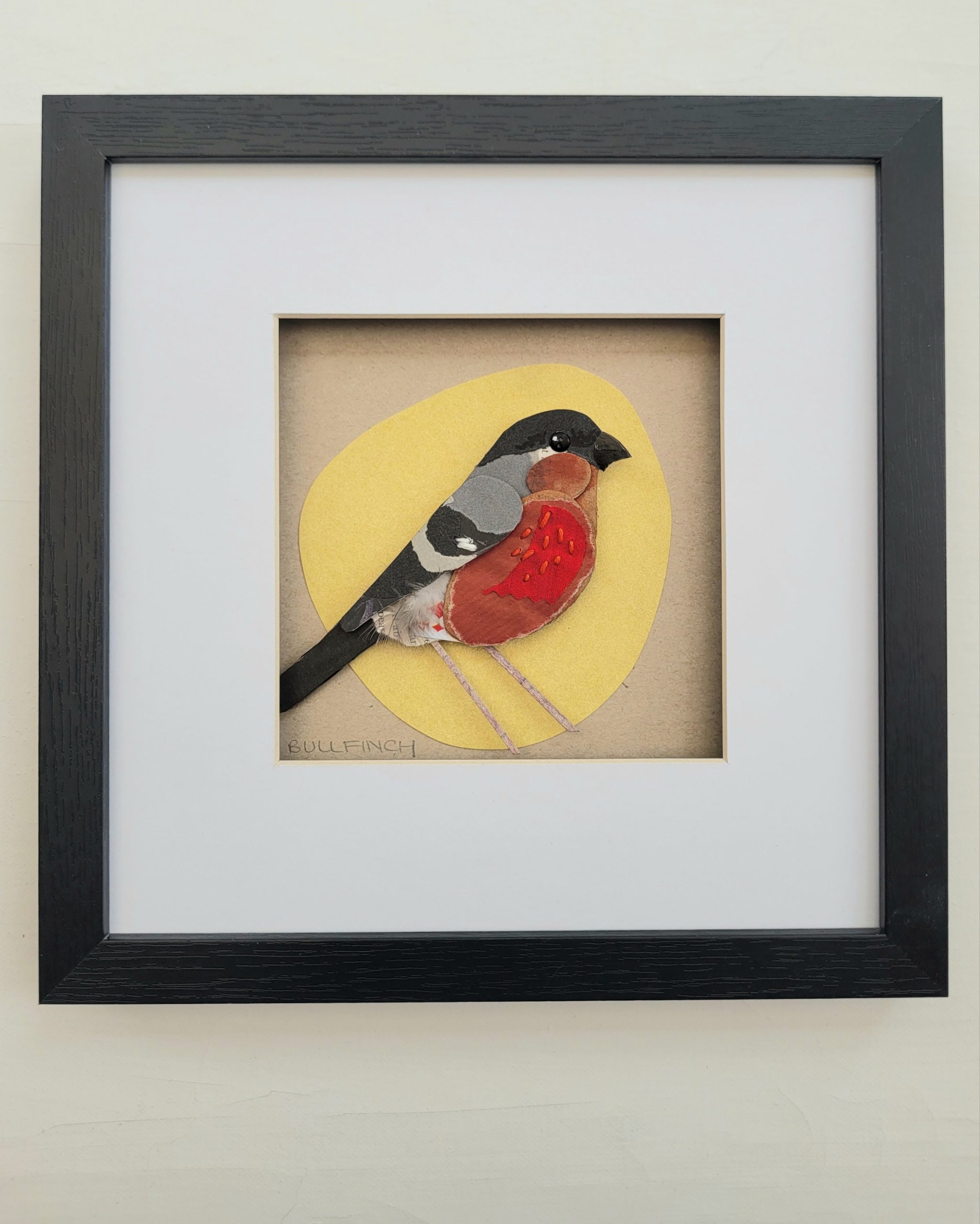 Bullfinch on Yellow | Original Art | 25cm x 25cm - Image 3