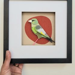 Greenfinch on Red | Original Art | 25cm x 25cm