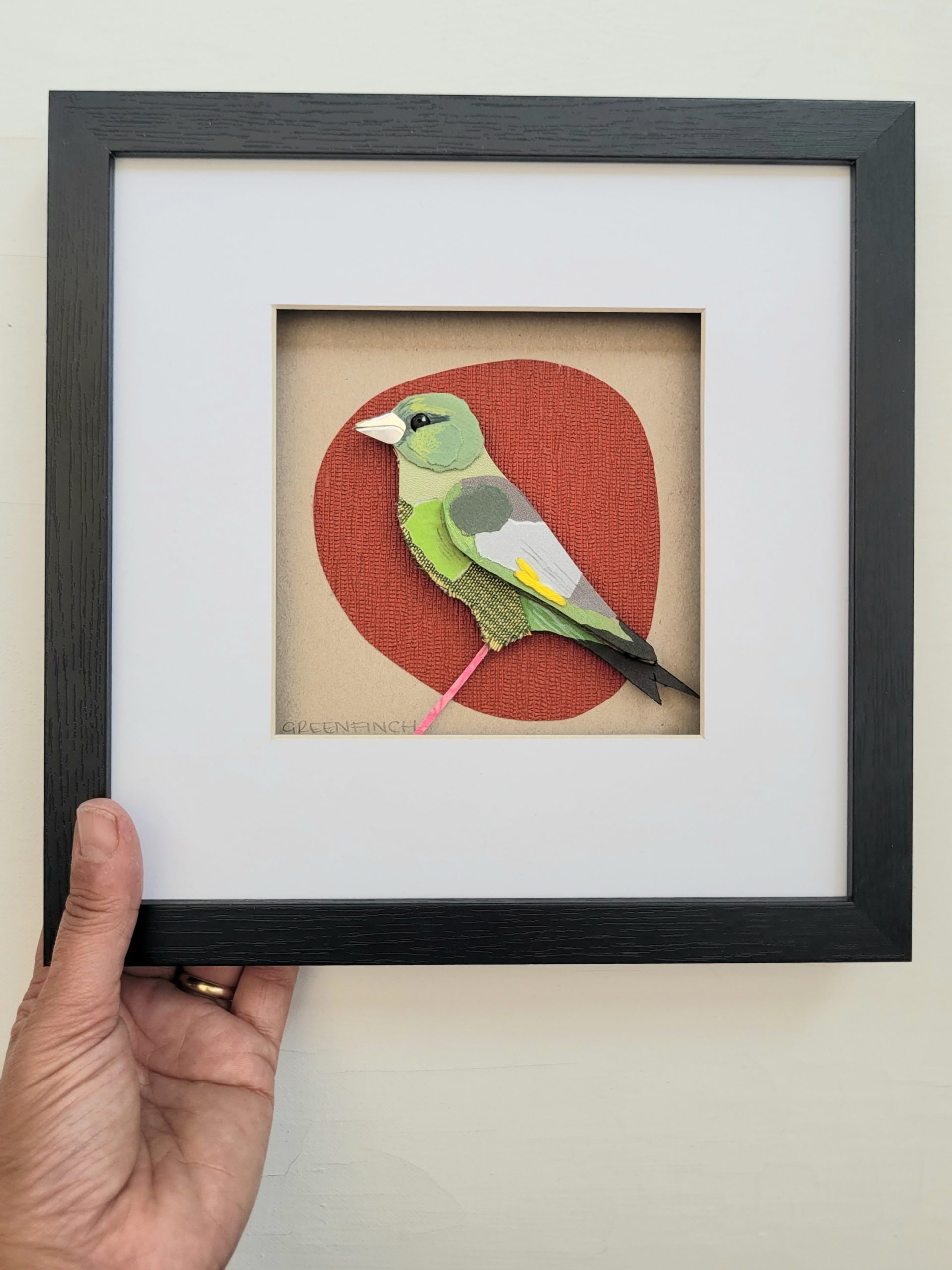 Greenfinch on Red | Original Art | 25cm x 25cm