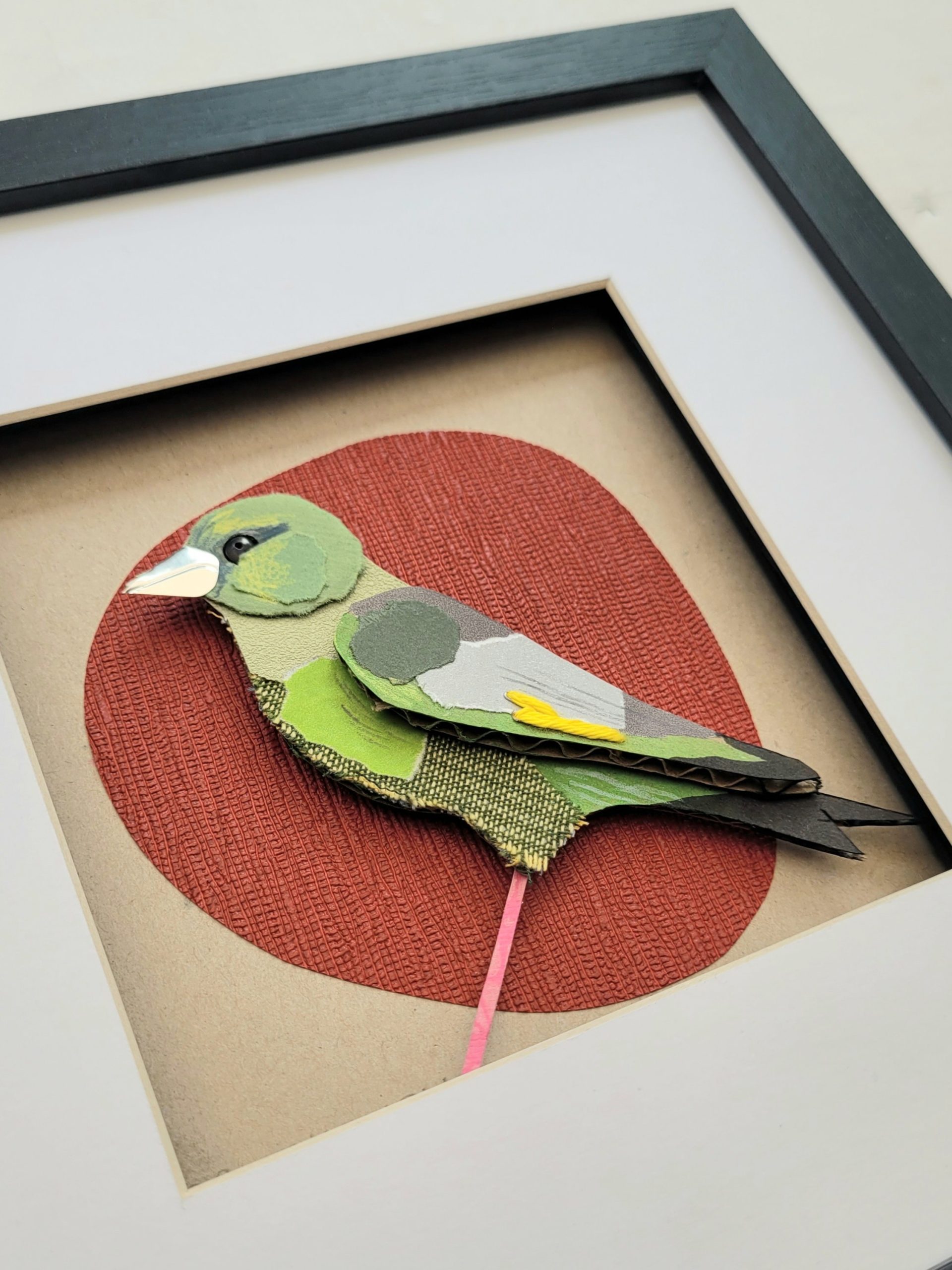 Greenfinch on Red | Original Art | 25cm x 25cm - Image 3