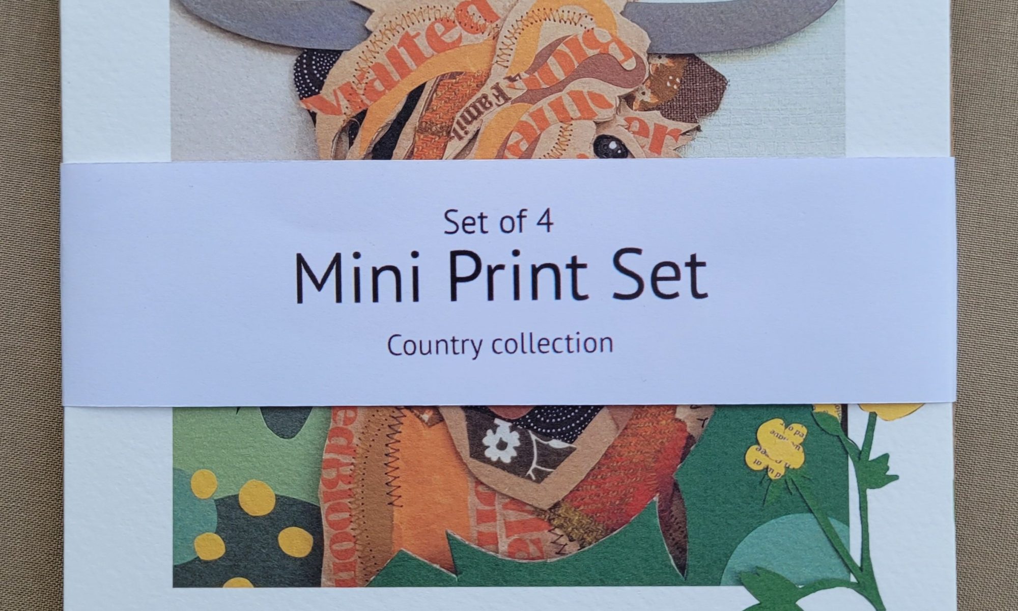 Set of 4 Mini Giclée Art Prints of Countryside Animals
