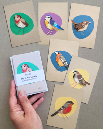 Mini Art Card Pack | set of 6 Garden Birds Design - Image 2